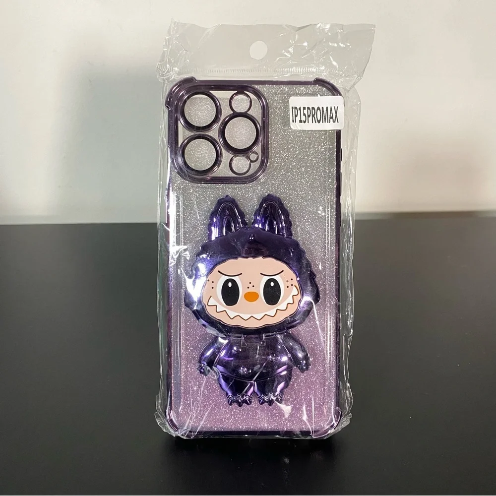 Purple Glitter Cartoon Character Phone Case for iPhone 15 Pro Max